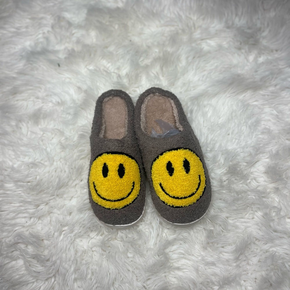 Gray Slippers with Yellow Smiley Face